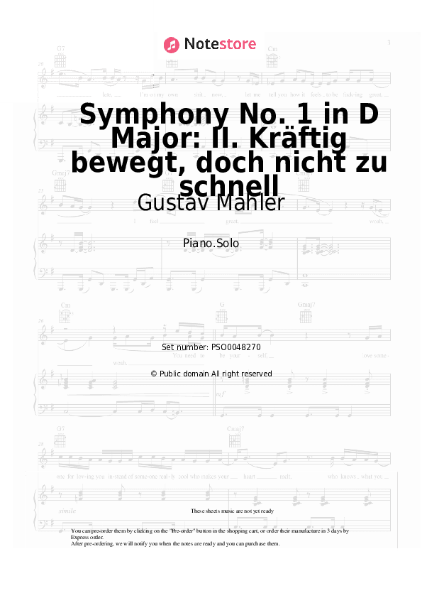 Symphony No. 1 in D Major: II. Kräftig bewegt, doch nicht zu schnell - Gustav Mahler Piano Sheet Music - Piano.Solo