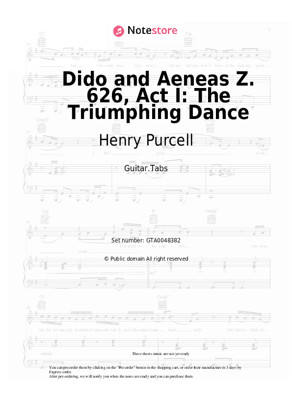 Dido and Aeneas Z. 626, Act I: The Triumphing Dance - Henry Purcell Tabs - Guitar.Tabs