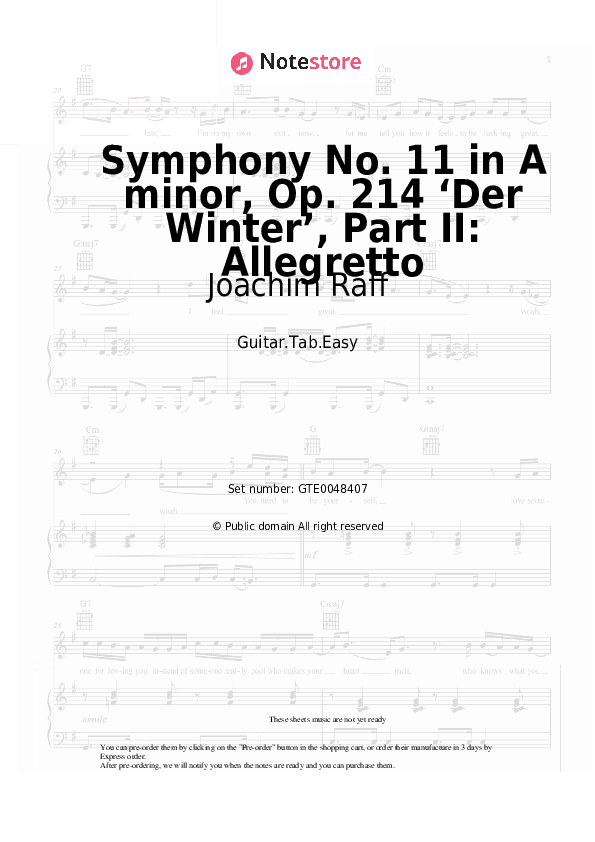 Symphony No. 11 in A minor, Op. 214 ‘Der Winter’, Part II: Allegretto - Joachim Raff Tabs Easy - Guitar.Tab.Easy