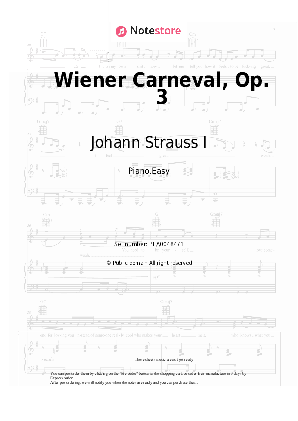 Wiener Carneval, Op. 3 - Johann Strauss I Piano Sheet Music Easy - Piano.Easy