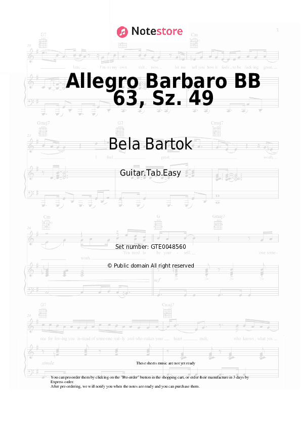Allegro Barbaro BB 63, Sz. 49 - Bela Bartok Tabs Easy - Guitar.Tab.Easy