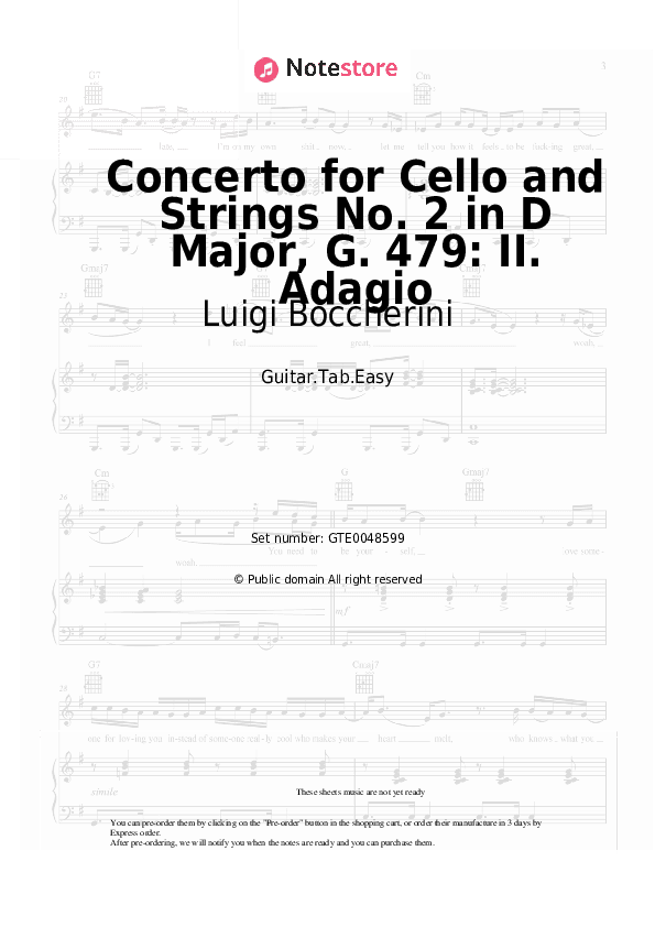 Concerto for Cello and Strings No. 2 in D Major, G. 479: II. Adagio - Luigi Boccherini Tabs Easy - Guitar.Tab.Easy