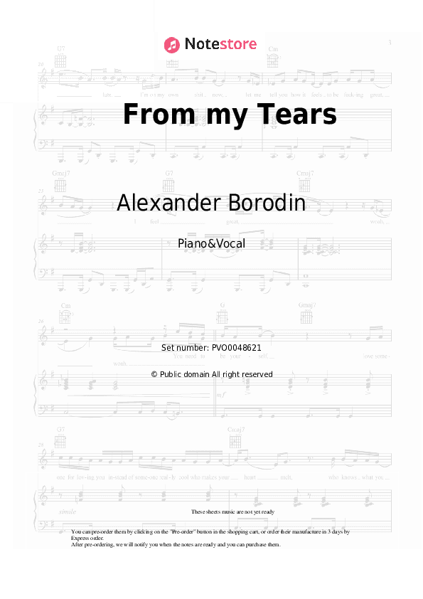 From my Tears - Alexander Borodin Piano Sheet Music with the Voice part - Piano&Vocal