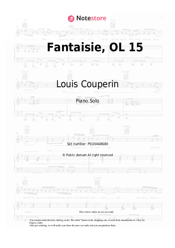 Fantaisie, OL 15 - Louis Couperin Piano Sheet Music - Piano.Solo