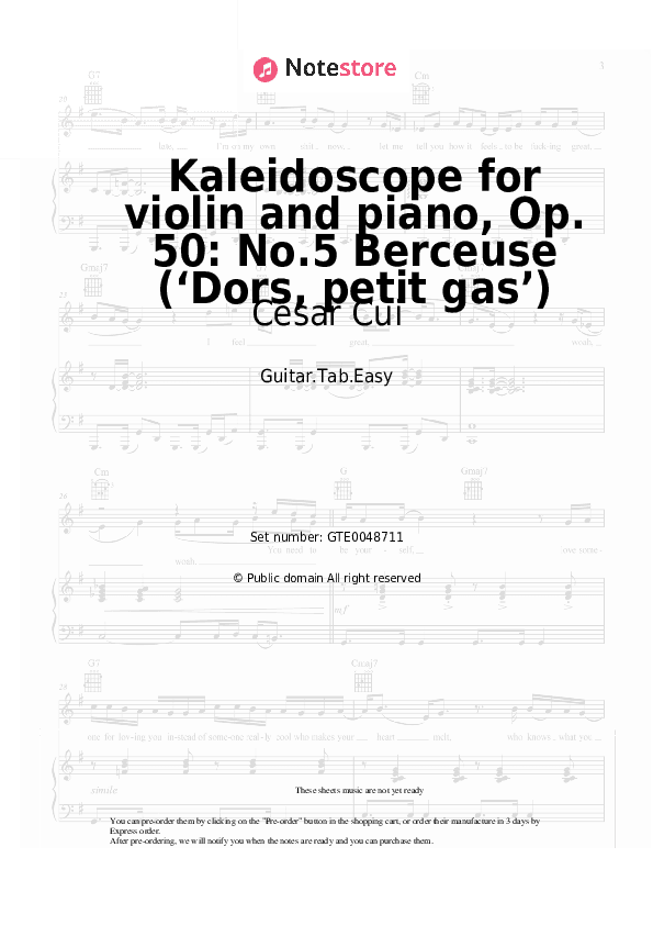 Kaleidoscope for violin and piano, Op. 50: No.5 Berceuse (‘Dors, petit gas’) - Cesar Cui Tabs Easy - Guitar.Tab.Easy