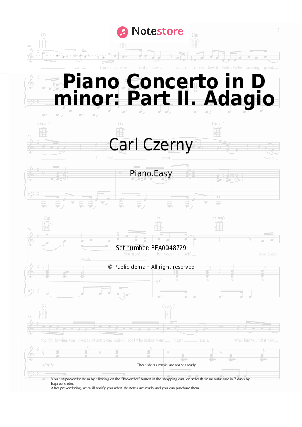 Piano Concerto in D minor: Part II. Adagio - Carl Czerny Piano Sheet Music Easy - Piano.Easy