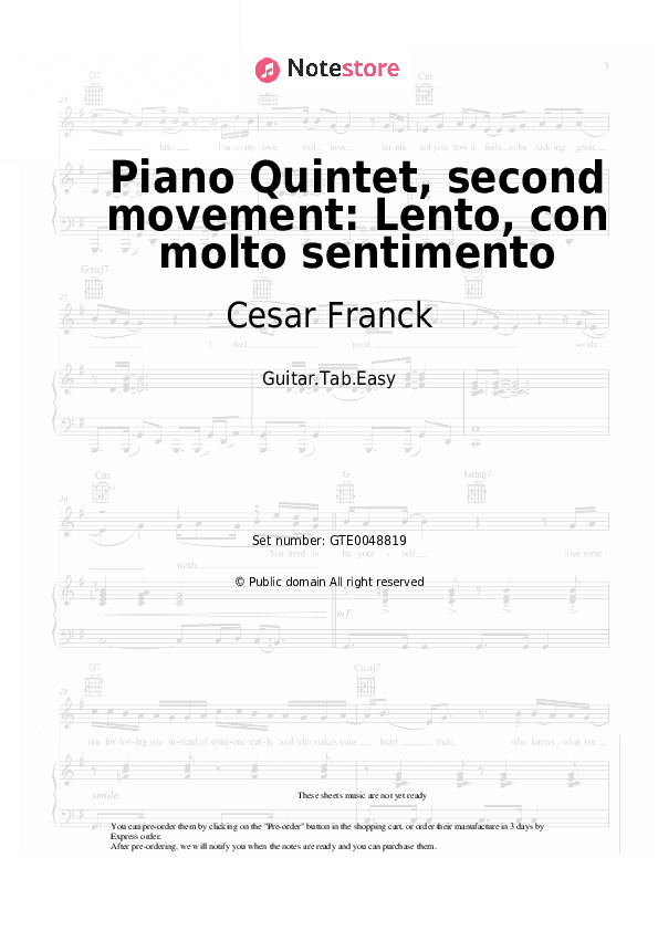 Piano Quintet, second movement: Lento, con molto sentimento - Cesar Franck Tabs Easy - Guitar.Tab.Easy