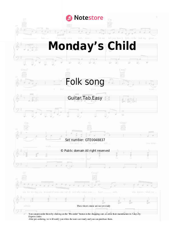 Monday’s Child - Folk song Tabs Easy - Guitar.Tab.Easy