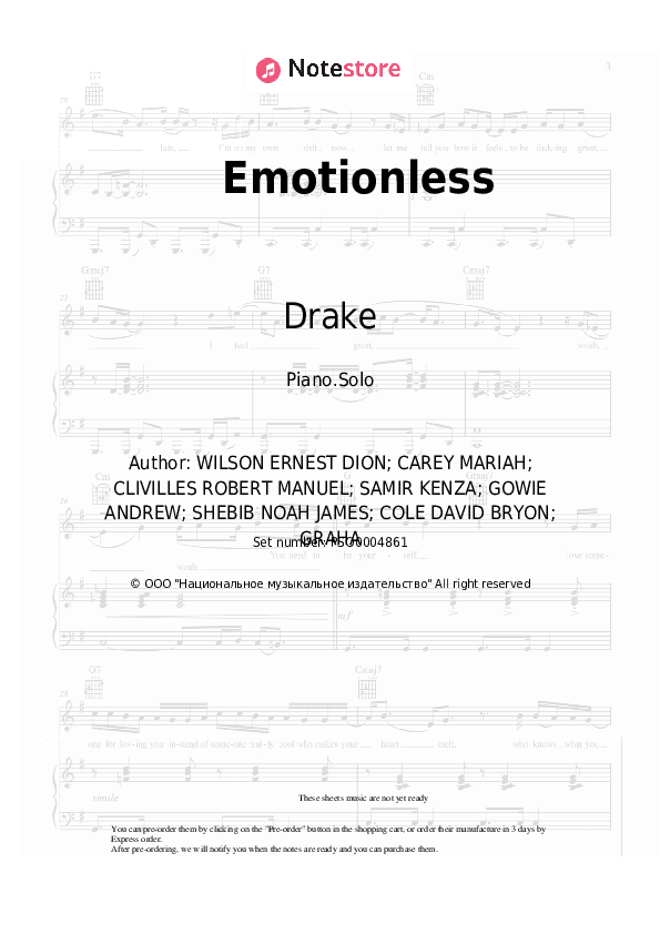 Emotionless - Drake Piano Sheet Music - Piano.Solo