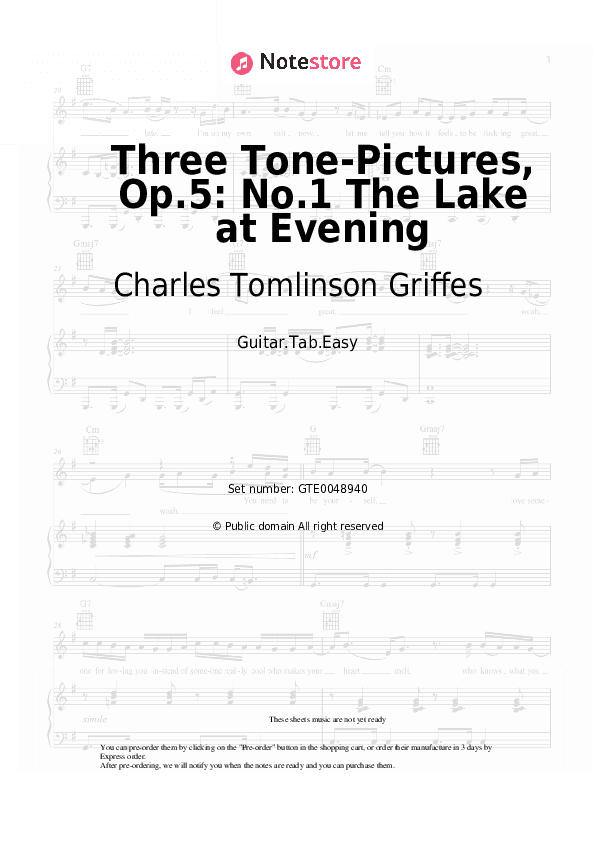 Three Tone-Pictures, Op.5: No.1 The Lake at Evening - Charles Tomlinson Griffes Tabs Easy - Guitar.Tab.Easy
