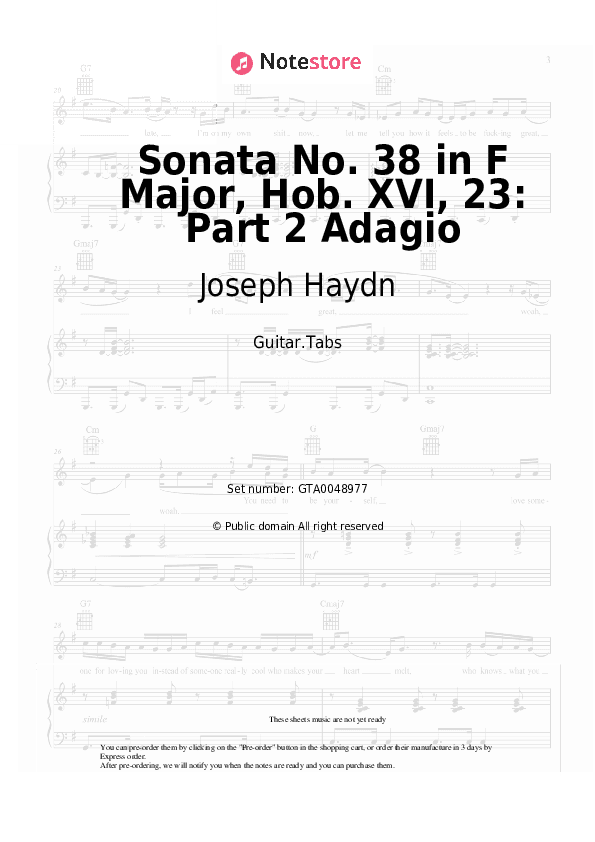 Sonata No. 38 in F Major, Hob. XVI, 23: Part 2 Adagio - Joseph Haydn Tabs - Guitar.Tabs