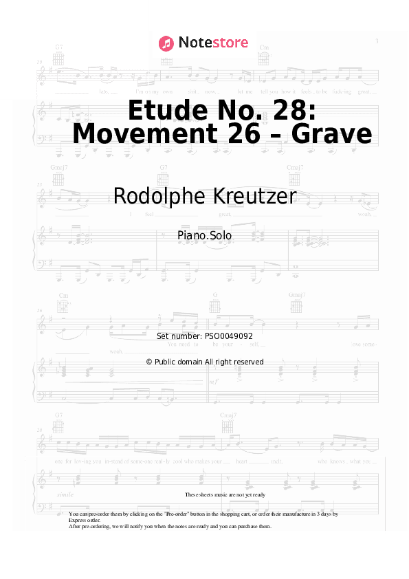 Etude No. 28: Movement 26 – Grave - Rodolphe Kreutzer Piano Sheet Music - Piano.Solo