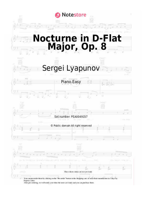 Nocturne in D-Flat Major, Op. 8 - Sergei Lyapunov Piano Sheet Music Easy - Piano.Easy