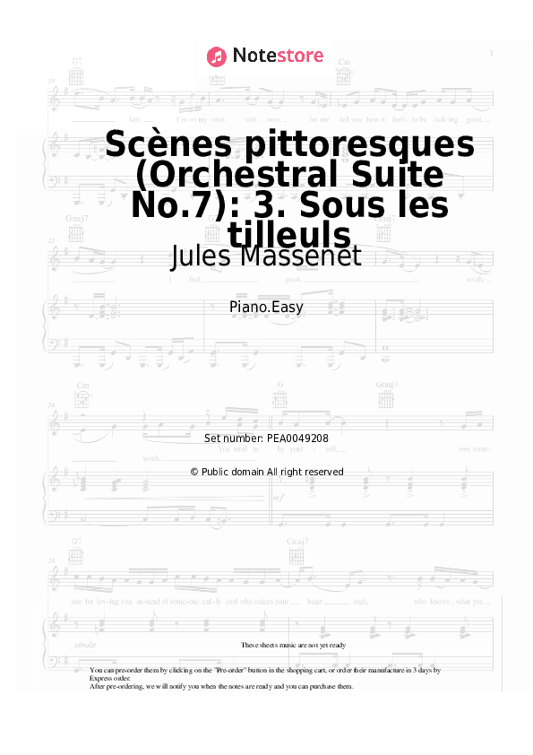 Scènes pittoresques (Orchestral Suite No.7): 3. Sous les tilleuls - Jules Massenet Piano Sheet Music Easy - Piano.Easy