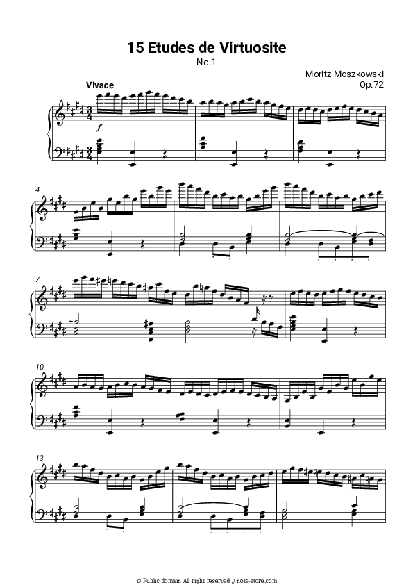 15 Etudes de Virtuosite, Op.72: No.1 Vivace - Moritz Moszkowski Piano Sheet Music - Piano.Solo