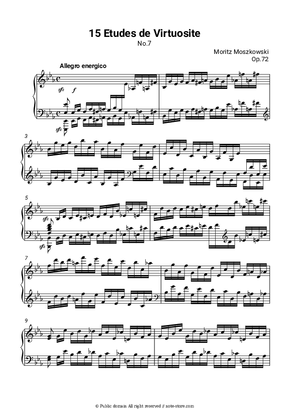 15 Etudes de Virtuosite, Op.72: No.7 Allegro energico - Moritz Moszkowski Piano Sheet Music - Piano.Solo