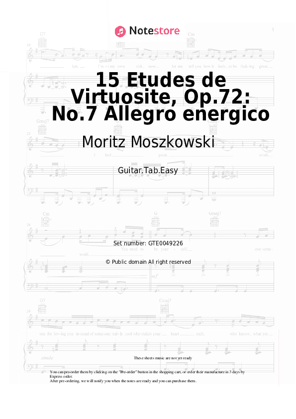 15 Etudes de Virtuosite, Op.72: No.7 Allegro energico - Moritz Moszkowski Tabs Easy - Guitar.Tab.Easy