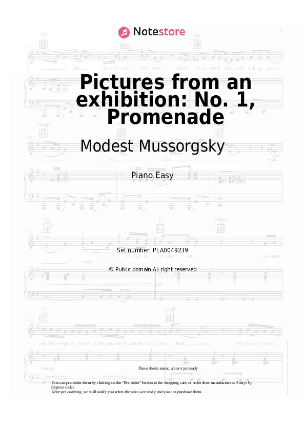 Pictures from an exhibition: No. 1, Promenade - Modest Mussorgsky Piano Sheet Music Easy - Piano.Easy