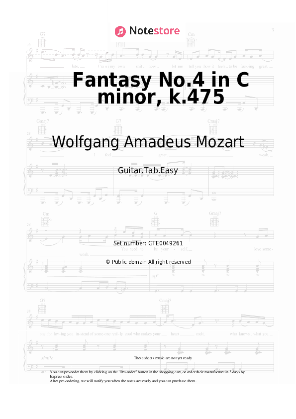 Fantasy No.4 in C minor, k.475 - Wolfgang Amadeus Mozart Tabs Easy - Guitar.Tab.Easy