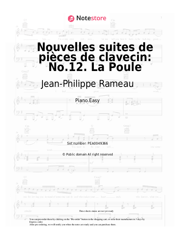 Nouvelles suites de pièces de clavecin: No.12. La Poule - Jean-Philippe Rameau Piano Sheet Music Easy - Piano.Easy