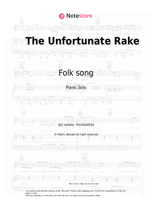 The Unfortunate Rake - Folk song Piano Sheet Music - Piano.Solo