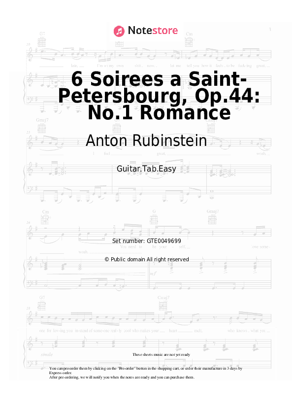 6 Soirees a Saint-Petersbourg, Op.44: No.1 Romance - Anton Rubinstein Tabs Easy - Guitar.Tab.Easy