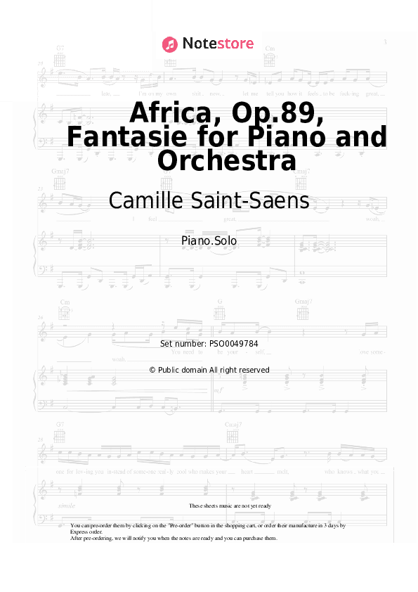 Africa, Op.89, Fantasie for Piano and Orchestra - Camille Saint-Saens Piano Sheet Music - Piano.Solo