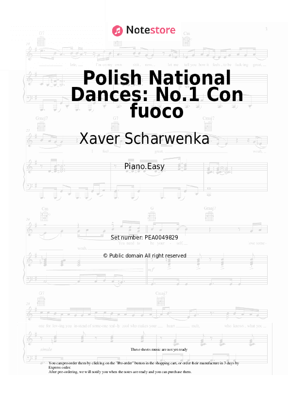 Polish National Dances, Op.3: No.1 Con fuoco (E-flat minor) - Xaver Scharwenka Piano Sheet Music Easy - Piano.Easy