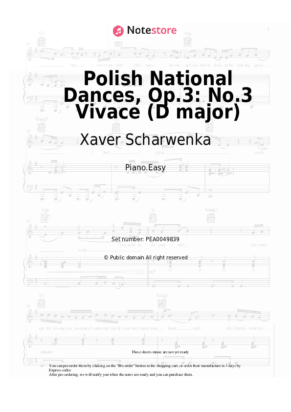 Polish National Dances, Op.3: No.3 Vivace (D major) - Xaver Scharwenka Piano Sheet Music Easy - Piano.Easy