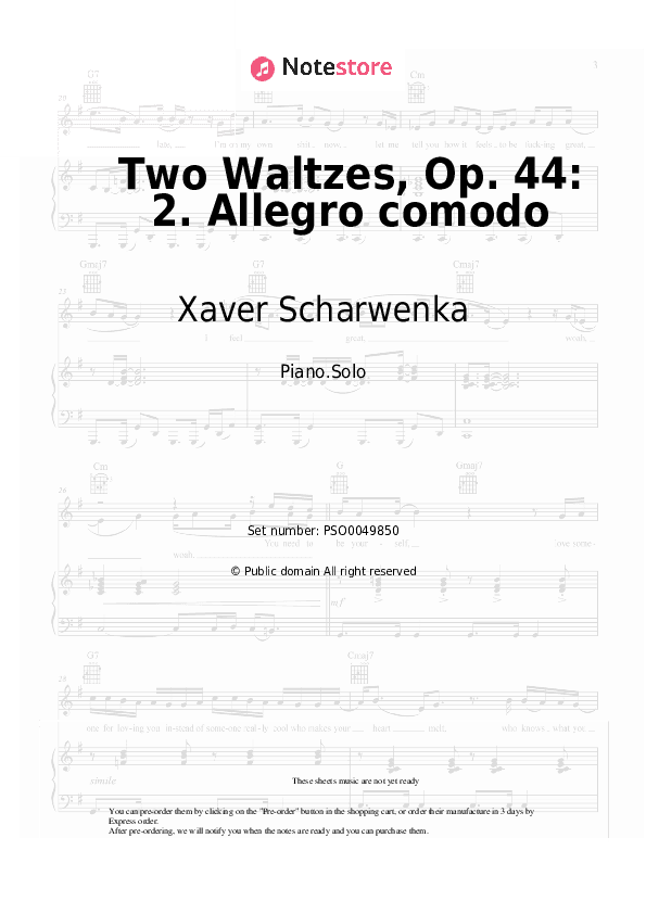 Two Waltzes, Op. 44: 2. Allegro comodo - Xaver Scharwenka Piano Sheet Music - Piano.Solo