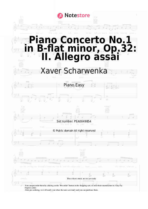 Piano Concerto No.1 in B-flat minor, Op.32: II. Allegro assai - Xaver Scharwenka Piano Sheet Music Easy - Piano.Easy