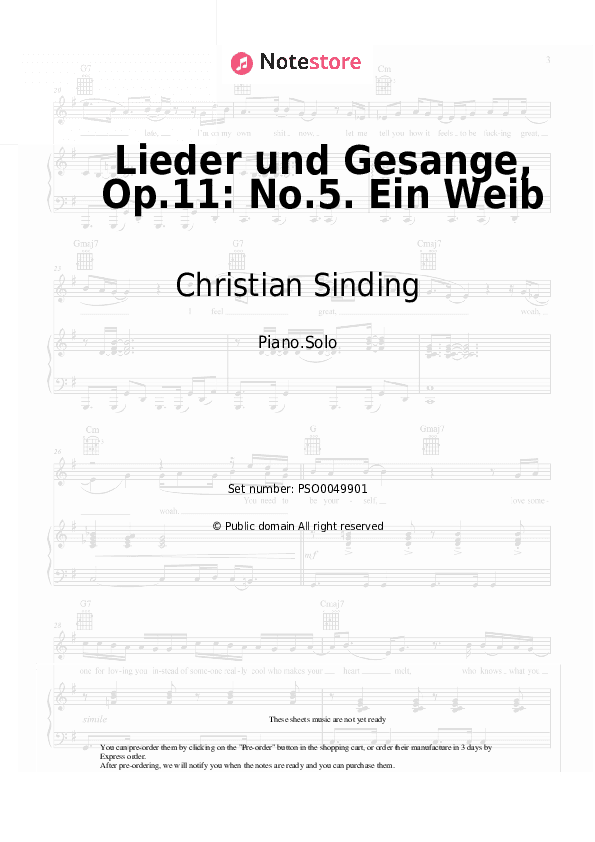Lieder und Gesange, Op.11: No.5. Ein Weib - Christian Sinding Piano Sheet Music - Piano.Solo