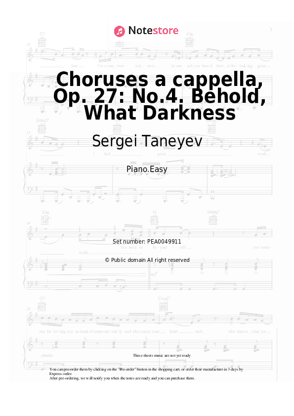 Choruses a cappella, Op. 27: No.4. Behold, What Darkness - Sergei Taneyev Piano Sheet Music Easy - Piano.Easy