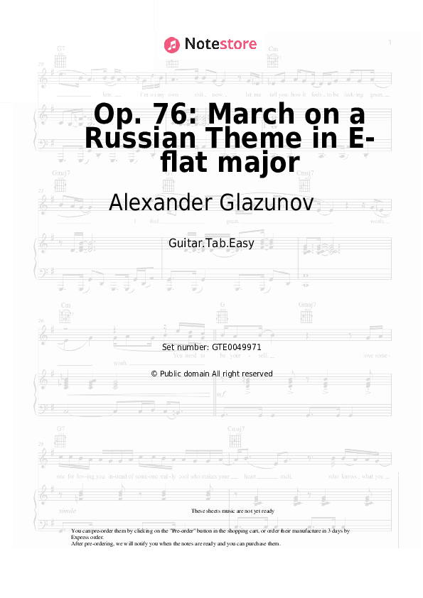 Op. 76: March on a Russian Theme in E-flat major - Alexander Glazunov Tabs Easy - Guitar.Tab.Easy