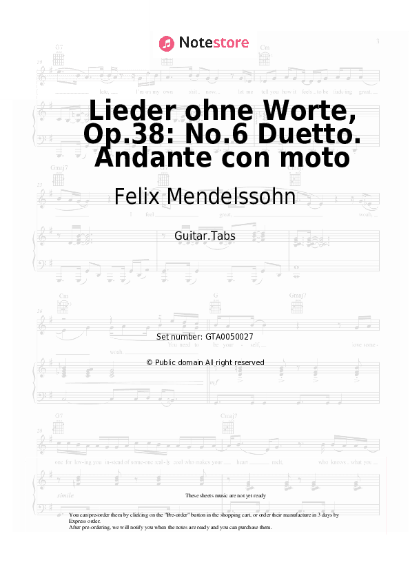 Lieder ohne Worte, Op.38: No.6 Duetto. Andante con moto - Felix Mendelssohn Tabs - Guitar.Tabs