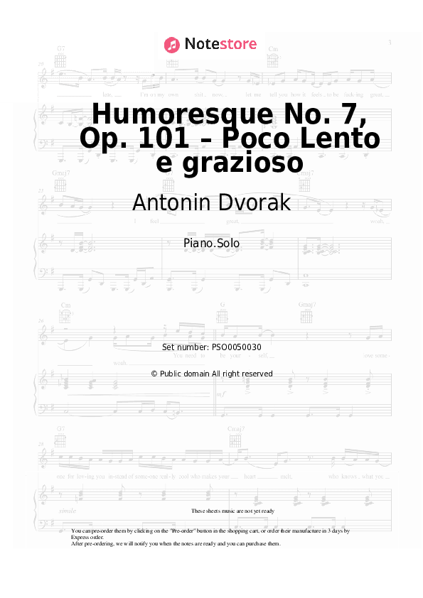 Humoresque No. 7, Op. 101 – Poco Lento e grazioso - Antonin Dvorak Piano Sheet Music - Piano.Solo