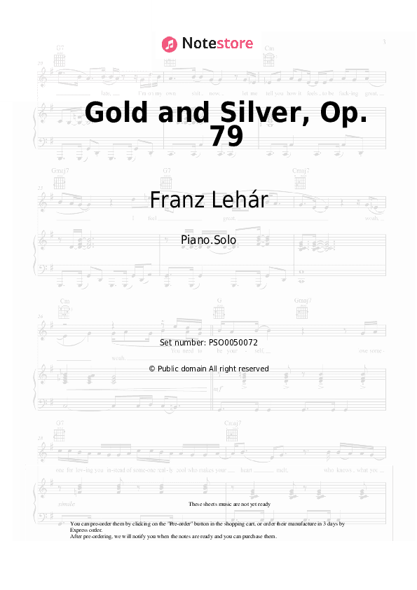 Gold and Silver, Op. 79 - Franz Lehár Piano Sheet Music - Piano.Solo