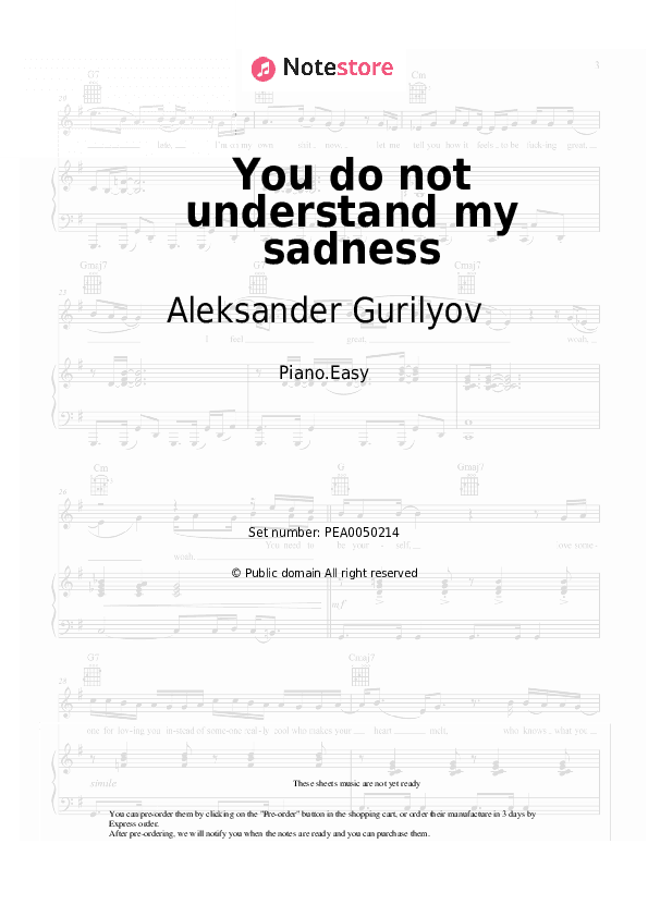 You do not understand my sadness - Aleksander Gurilyov Piano Sheet Music Easy - Piano.Easy