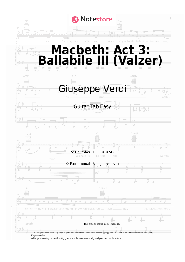 Macbeth: Act 3: Ballabile III (Valzer) - Giuseppe Verdi Tabs Easy - Guitar.Tab.Easy
