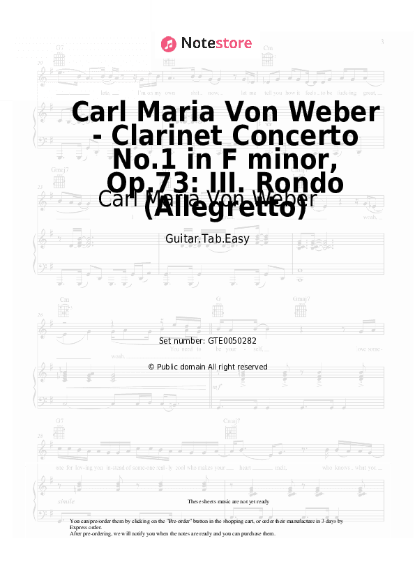 Carl Maria Von Weber - Clarinet Concerto No.1 in F minor, Op.73: III. Rondo (Allegretto) - Carl Maria Von Weber Tabs Easy - Guitar.Tab.Easy