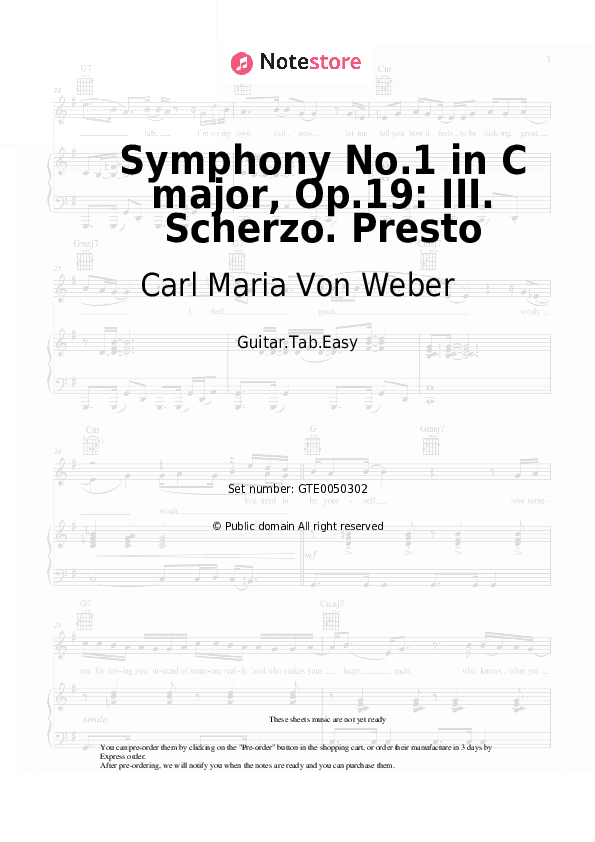Symphony No.1 in C major, Op.19: III. Scherzo. Presto - Carl Maria Von Weber Tabs Easy - Guitar.Tab.Easy