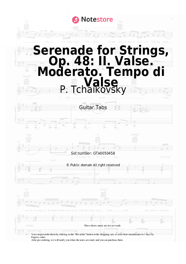 Serenade for Strings, Op. 48: II. Valse. Moderato. Tempo di Valse - P. Tchaikovsky Tabs - Guitar.Tabs