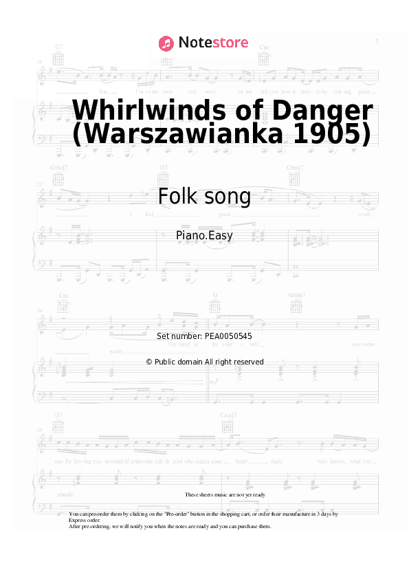 Whirlwinds of Danger (Warszawianka 1905) - Folk song Piano Sheet Music Easy - Piano.Easy