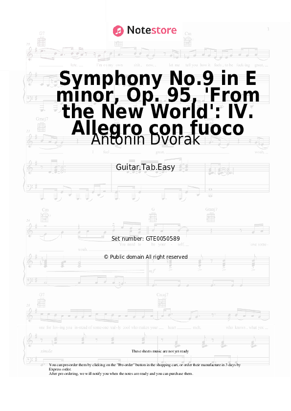 Symphony No.9 in E minor, Op. 95, 'From the New World': IV. Allegro con fuoco - Antonin Dvorak Tabs Easy - Guitar.Tab.Easy