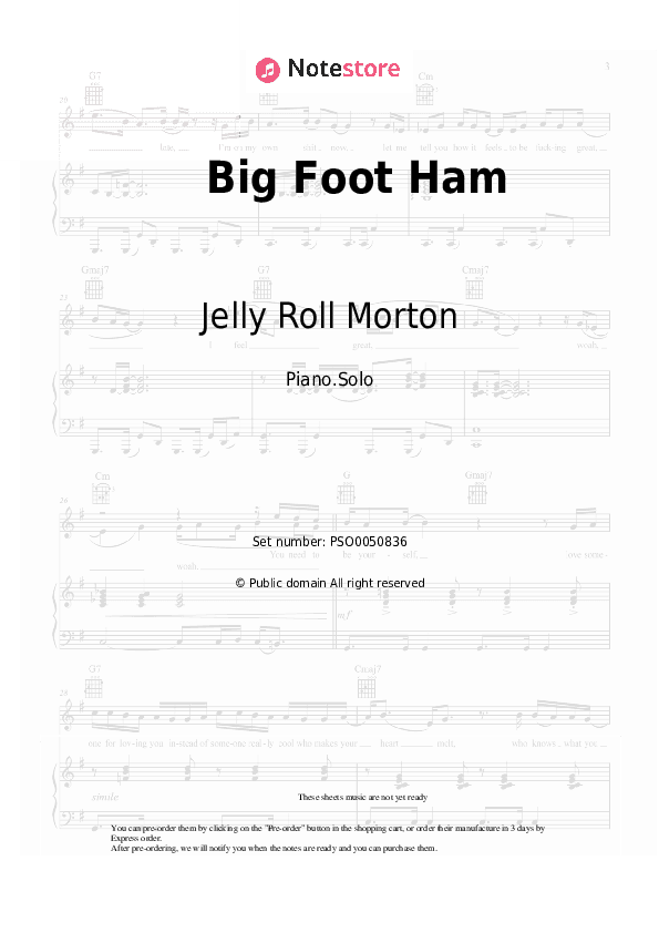 Big Foot Ham - Jelly Roll Morton Piano Sheet Music - Piano.Solo