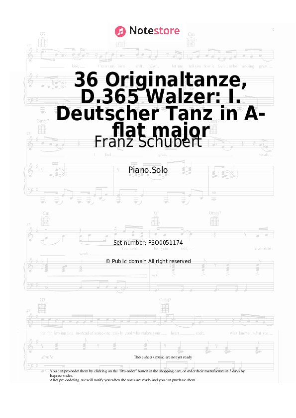 36 Originaltanze, D.365 Walzer: I. Deutscher Tanz in A-flat major - Franz Schubert Piano Sheet Music - Piano.Solo