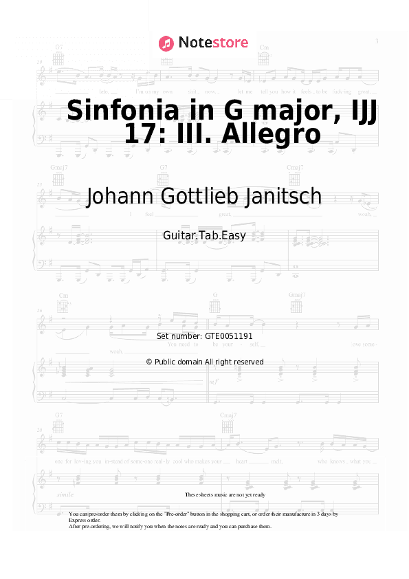 Sinfonia in G major, IJJ 17: III. Allegro - Johann Gottlieb Janitsch Tabs Easy - Guitar.Tab.Easy