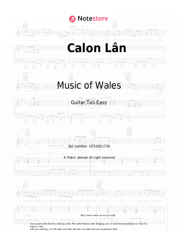Calon Lân - Music of Wales Tabs Easy - Guitar.Tab.Easy
