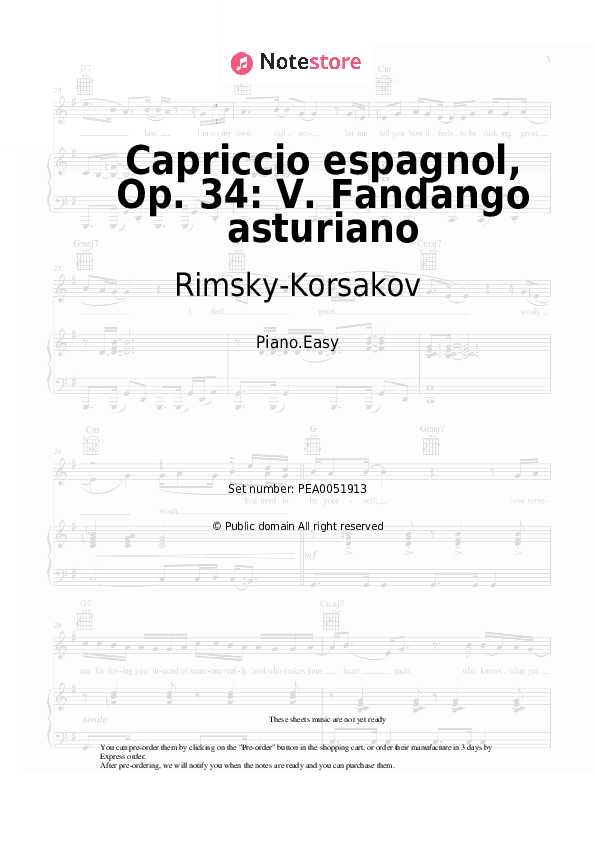 Capriccio espagnol, Op. 34: V. Fandango asturiano - Rimsky-Korsakov Piano Sheet Music Easy - Piano.Easy