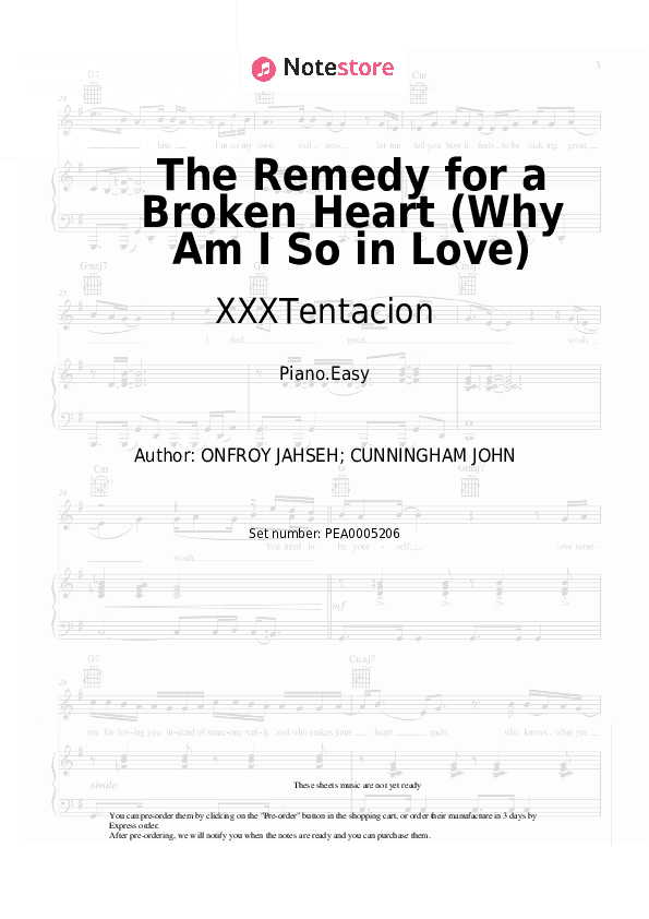 The Remedy for a Broken Heart (Why Am I So in Love) - XXXTentacion Piano Sheet Music Easy - Piano.Easy